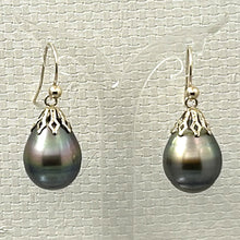 Load image into Gallery viewer, 1T01632- CLASSIC COLLECTION BLACK TAHITIAN PEARL FLOWER PETAL STYLE HOOK EARRINGS