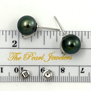 1T01906 CHARMING TAHITIAN PEARLS DIAMONDS STUD EARRINGS 14K WHITE GOLD