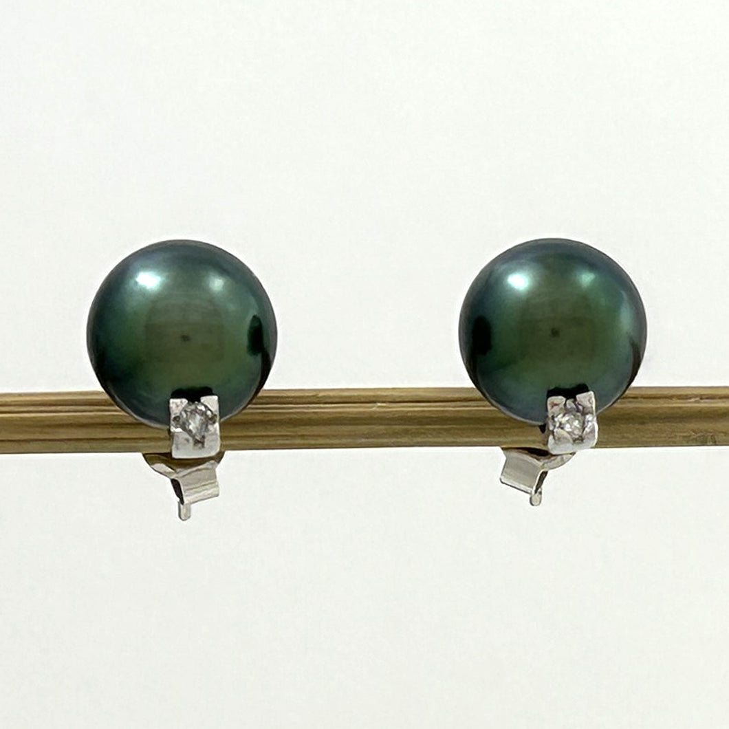 1T01906 CHARMING TAHITIAN PEARLS DIAMONDS STUD EARRINGS 14K WHITE GOLD