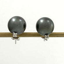 Load image into Gallery viewer, 1T02905 CHARMING TAHITIAN PEARLS DIAMONDS STUD EARRINGS 14K WHITE GOLD