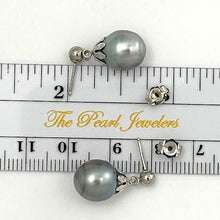 Load image into Gallery viewer, 1T04916 GENUINE TAHITIAN PEARL 14K WHITE SOLID GOLD DROP/DANGLE EARRINGS