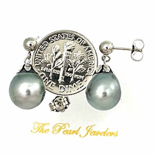 1T04917 REAL TAHITIAN PEARL 14K WHITE SOLID GOLD DROP/DANGLE EARRINGS