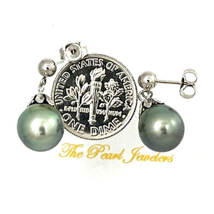 1T04917 REAL TAHITIAN PEARL 14KT WHITE SOLID GOLD DROP/DANGLE EARRINGS