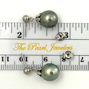 1T04917 REAL TAHITIAN PEARL 14KT WHITE SOLID GOLD DROP/DANGLE EARRINGS
