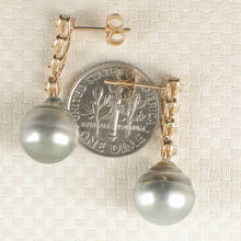 Load image into Gallery viewer, Smoky White Baroque Tahitian Pearl &amp; Diamond Heart Dangle Earrings – 14k Yellow Gold