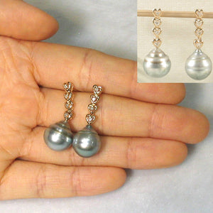 Smoky White Baroque Tahitian Pearl & Diamond Heart Dangle Earrings – 14k Yellow Gold