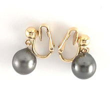Load image into Gallery viewer, Black Tahitian Pearl Clip On Dangle Earrings – 14k Yellow Gold Fill
