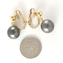 Load image into Gallery viewer, Black Tahitian Pearl Clip On Dangle Earrings – 14k Yellow Gold Fill