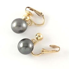 Load image into Gallery viewer, Black Tahitian Pearl Clip On Dangle Earrings – 14k Yellow Gold Fill