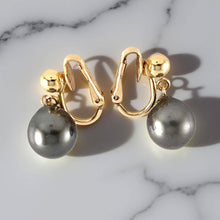 Load image into Gallery viewer, Black Tahitian Pearl Clip On Dangle Earrings – 14k Yellow Gold Fill
