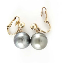 Load image into Gallery viewer, Non Pierced Black Tahitian Pearl Dangle Earrings 14k Yellow Gold Fill