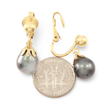 Load image into Gallery viewer, Smoky White Tahitian Pearl Clip On Dangle Earrings – 14k Yellow Gold &amp; Fill