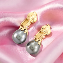 Load image into Gallery viewer, Smoky White Tahitian Pearl Clip On Dangle Earrings – 14k Yellow Gold &amp; Fill