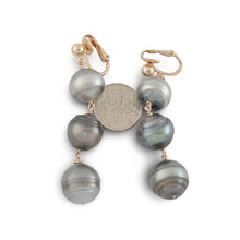 Load image into Gallery viewer, 14k Gold Fill Past, Present &amp; Future Three Tahitian Pearl Clip-On Dangle Earrings