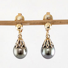 Load image into Gallery viewer, Non Pierced Black Tahitian Pearl Dangle Earrings – 14k Yellow Gold &amp; Fill