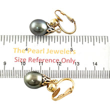 Load image into Gallery viewer, Non Pierced Black Tahitian Pearl Dangle Earrings – 14k Yellow Gold &amp; Fill