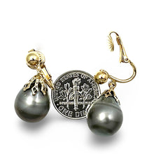 Load image into Gallery viewer, Non Pierced Teardrop Tahitian Pearl Dangle Earrings – 14k Yellow Gold &amp; Fill