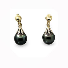 Load image into Gallery viewer, Non Pierced Baroque Tahitian Pearl Dangle Earrings – 14k Yellow Gold &amp; Fill