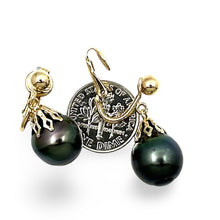 Load image into Gallery viewer, Non Pierced Baroque Tahitian Pearl Dangle Earrings – 14k Yellow Gold &amp; Fill