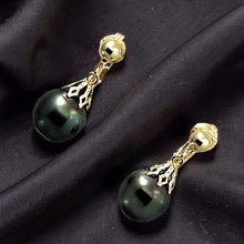 Load image into Gallery viewer, Non Pierced Baroque Tahitian Pearl Dangle Earrings – 14k Yellow Gold &amp; Fill