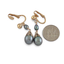 Load image into Gallery viewer, Non Pierced Black Tahitian Pearl Dangle Earrings – 14k Yellow Gold &amp; Fill