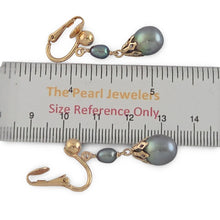 Load image into Gallery viewer, Non Pierced Black Tahitian Pearl Dangle Earrings – 14k Yellow Gold &amp; Fill