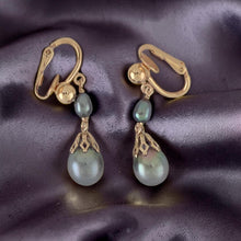 Load image into Gallery viewer, Non Pierced Black Tahitian Pearl Dangle Earrings – 14k Yellow Gold &amp; Fill