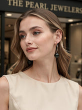 Load image into Gallery viewer, Real Black Tahitian Pearl Hoop Earrings – 14k Yellow Gold