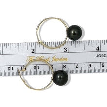 Load image into Gallery viewer, Real Black Tahitian Pearl Hoop Earrings – 14k Yellow Gold