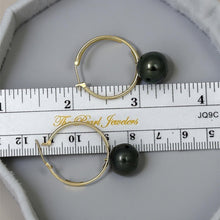Load image into Gallery viewer, Real Black Tahitian Pearl Hoop Earrings – 14k Yellow Gold