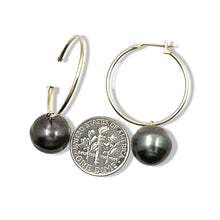 Load image into Gallery viewer, Iridescent Baroque Tahitian Pearl Hoop Earrings – 14k Yellow Gold