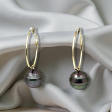 Load image into Gallery viewer, Iridescent Baroque Tahitian Pearl Hoop Earrings – 14k Yellow Gold