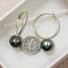 Load image into Gallery viewer, Iridescent Baroque Tahitian Pearl Hoop Earrings – 14k Yellow Gold