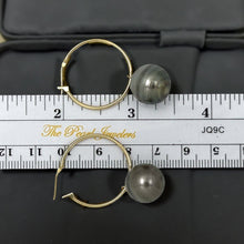 Load image into Gallery viewer, Baroque Grey Silver Tahitian Pearl Hoop Earrings – 14k Yellow Gold