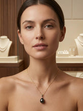 Load image into Gallery viewer, AAA Teardrop Black Freshwater Pearl Pendant – 14k Yellow Gold Bail
