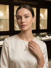 Load image into Gallery viewer, Dolphin Pearl Pendant – White Pearls with Diamond in 14k Yellow Gold