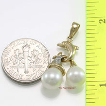 Load image into Gallery viewer, Dolphin Pearl Pendant – White Pearls with Diamond in 14k Yellow Gold
