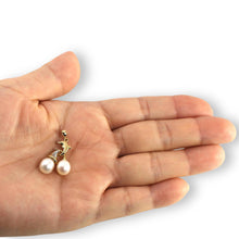 Load image into Gallery viewer, Dolphin Pearl Pendant – White Pearls with Diamond in 14k Yellow Gold