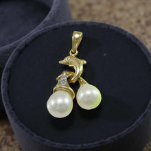 Load image into Gallery viewer, Dolphin Pearl Pendant – White Pearls with Diamond in 14k Yellow Gold