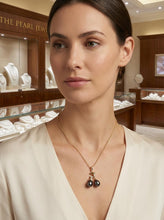 Load image into Gallery viewer, Dolphin Diamond Pendant with 2 Black Pearls – 14k Yellow Gold