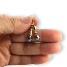 Load image into Gallery viewer, Dolphin Diamond Pendant with 2 Black Pearls – 14k Yellow Gold