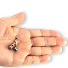 Load image into Gallery viewer, Dolphin Diamond Pendant with 2 Black Pearls – 14k Yellow Gold