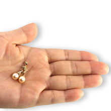 Load image into Gallery viewer, Dolphin Diamond Pendant with 2 Pink Pearls – 14k Yellow Gold