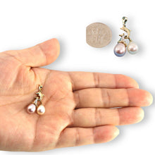 Load image into Gallery viewer, Dolphin Diamond Pendant with Lavender &amp; White Pearls – 14k Yellow Gold