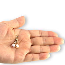 Load image into Gallery viewer, Dolphin Diamond Pendant with Lavender &amp; White Pearls – 14k Yellow Gold