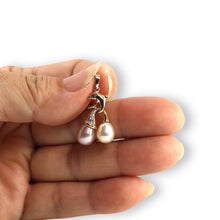Load image into Gallery viewer, Dolphin Diamond Pendant with Lavender &amp; White Pearls – 14k Yellow Gold