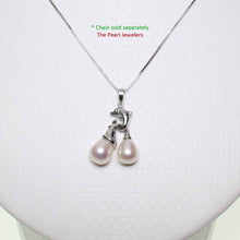Load image into Gallery viewer, Dolphin Diamond Pendant with 2 White Pearls – 14k White Gold