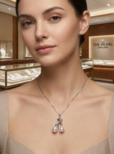 Load image into Gallery viewer, Dolphin Diamond Pendant with 2 White Pearls – 14k White Gold