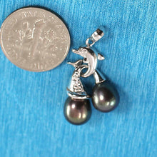 Load image into Gallery viewer, Dolphin Diamond Pendant with 2 Black Pearls – 14k White Gold