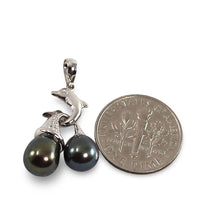 Load image into Gallery viewer, Dolphin Diamond Pendant with 2 Black Pearls – 14k White Gold